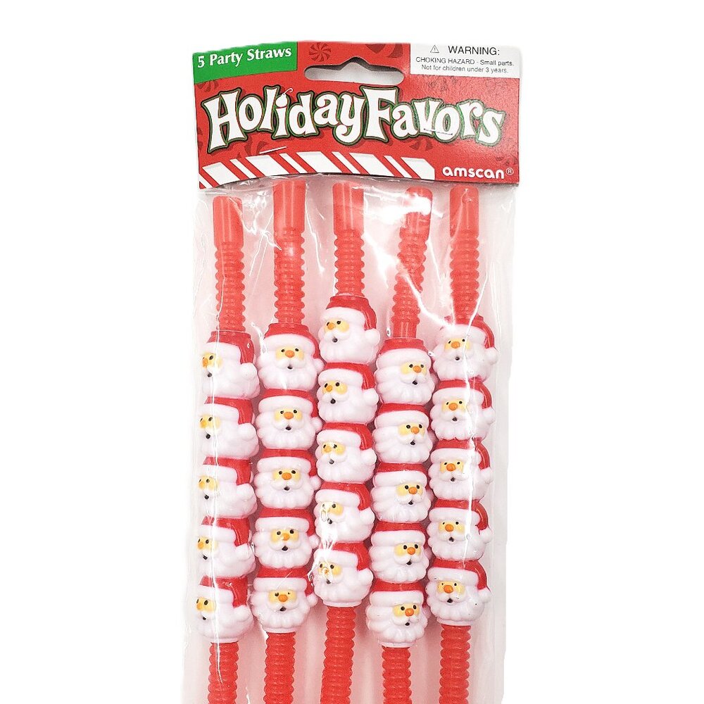 Vintage “Amscan – Holiday Favors” Santa Claus Straws – Set of 5 – NEW